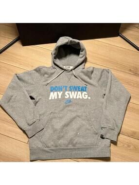 Nike Sportswear Mens Gray Dont Sweat My Swag Graphic Hoodie Sweatshirt Small